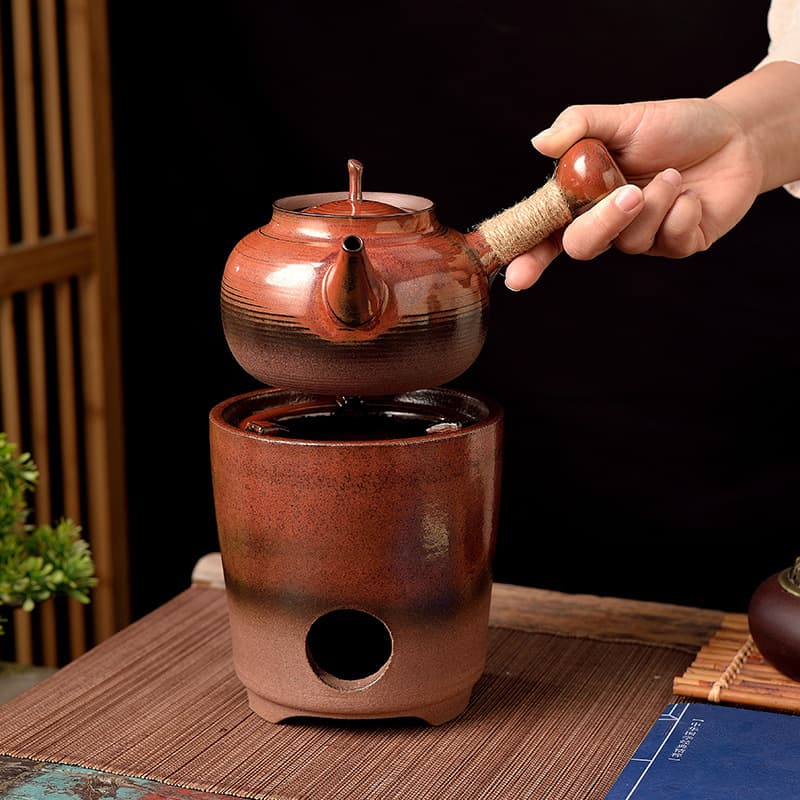 Creative Kiln-Change Heat-resistant Charcoal Stove with Sand Boiler Kettle, Hearth Coal Stove, Tea Brewing Pot, and Vermilion Clay Tea Set for Home Use
