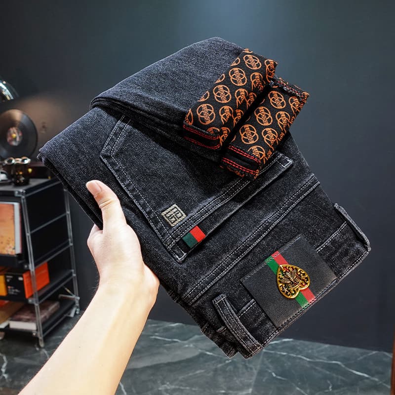 Jeans men's slim fit men's trousers 2025 autumn and winter new casual trendy brand summer men's small straight stretch trousers
