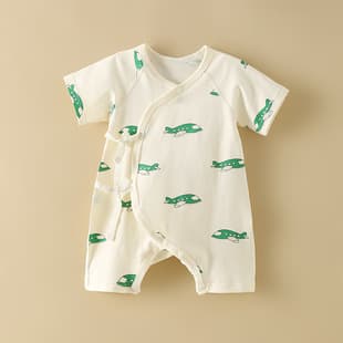 Baby Short Sleeve Bodysuit Summer Thin Style, Tie Closure Infant Summer Sleepwear Newborn Baby Onesie