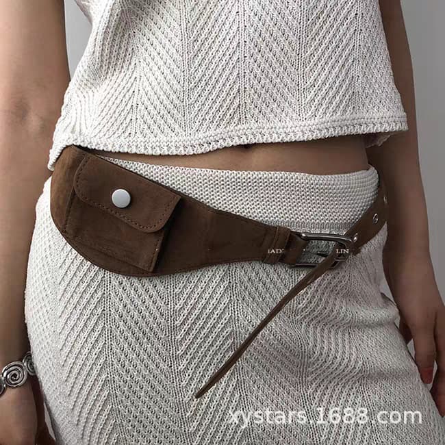 Korean Dongdaemun Style Women's Waist Bag with Multiple Eyelets and Card Holder Belt, Autumn and Winter Clothing Accessory Waist Bag
