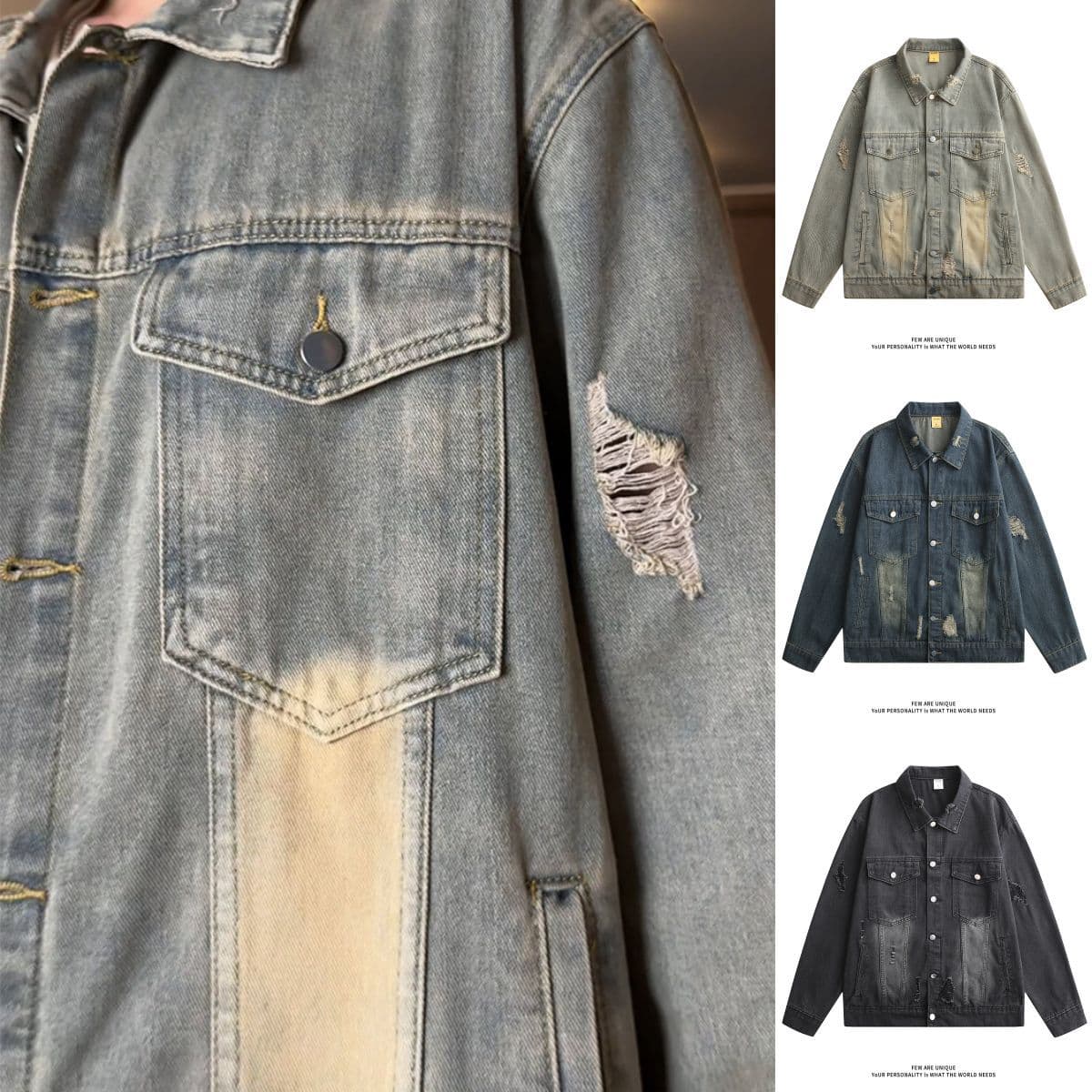 Spring Lightweight New Men's Denim Jacket, Hong Kong Style Youth Casual Washed Distressed Top