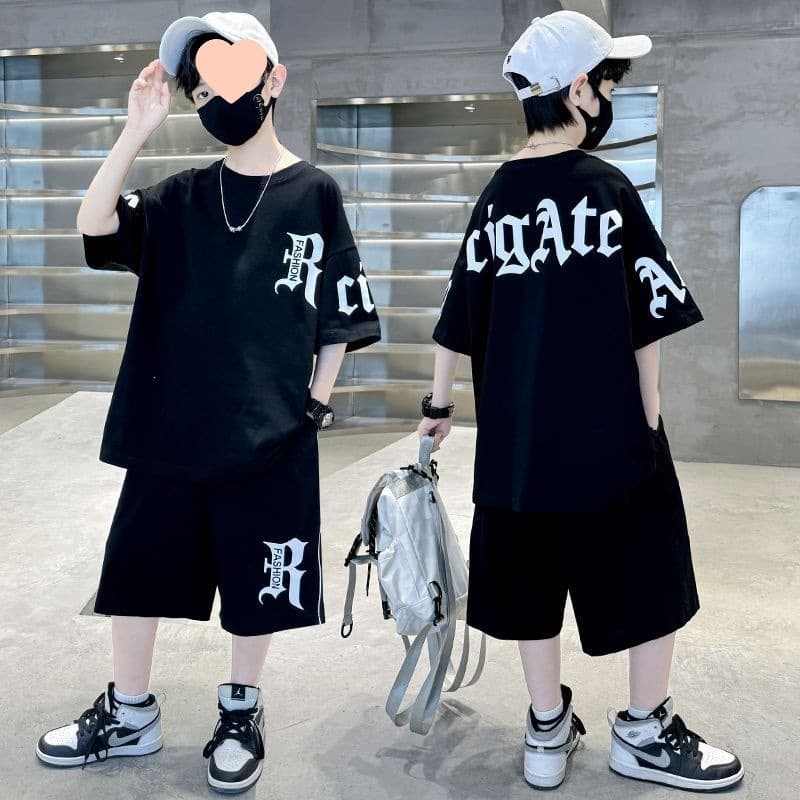 Boys' Summer Set Shorts Short Sleeve Kids Thin Sport Summer T-Shirt Medium to Large Boys Cool and Handsome Style