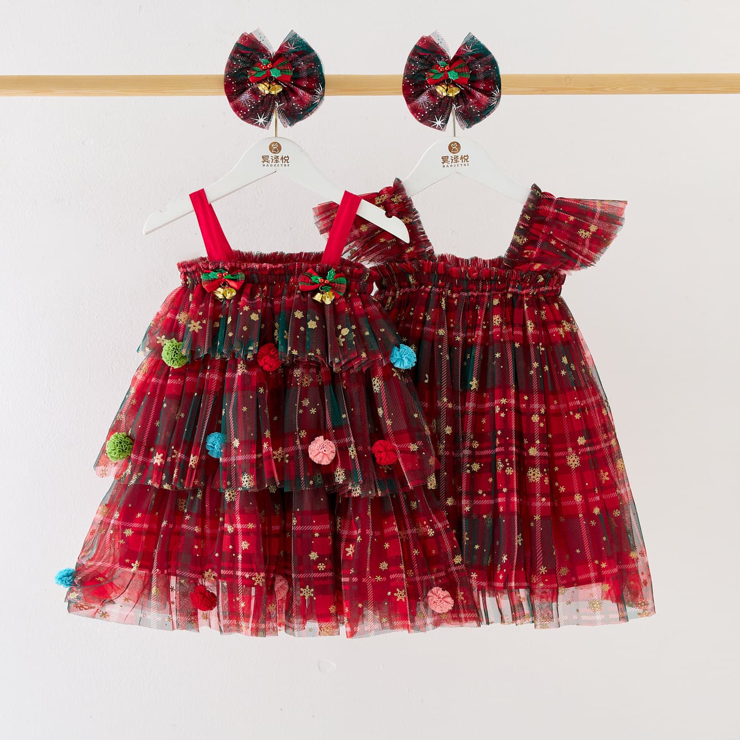 2025 New Christmas Dress Foil Snowflake Cake Dress Princess Mesh Tulle Tutu Dress Children's Spaghetti Strap Dress Holiday