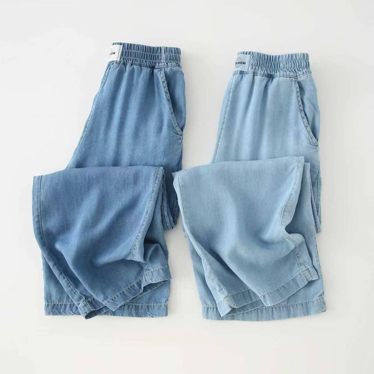 Girls' Summer Thin Tencel Pants, New Straight Wide-Leg Pants for Older Girls, Faux Denim Children's Pants