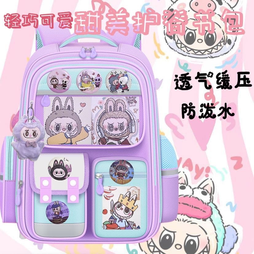 New Elementary School Student Backpack for Girls, Labubu Lightweight Load-Reducing Spine Protection Large Capacity Children's Backpack Wholesale Nezha