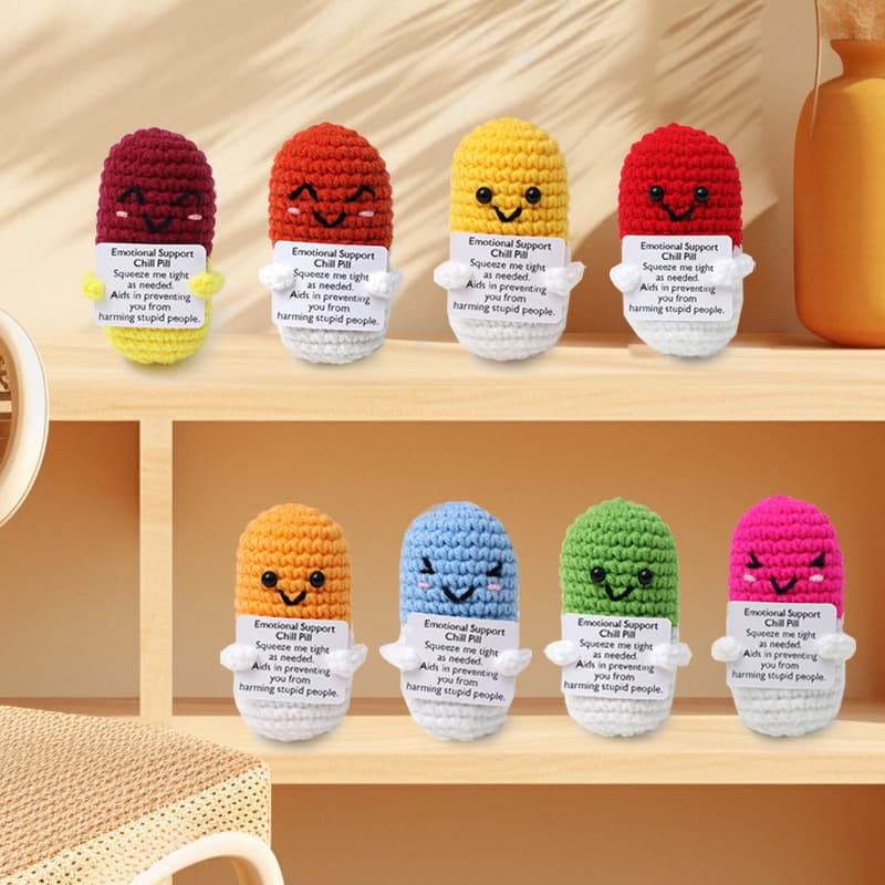 Cross-border wholesale handmade knitted plush positive energy pill capsule charms, fruit ornaments, toy small gifts