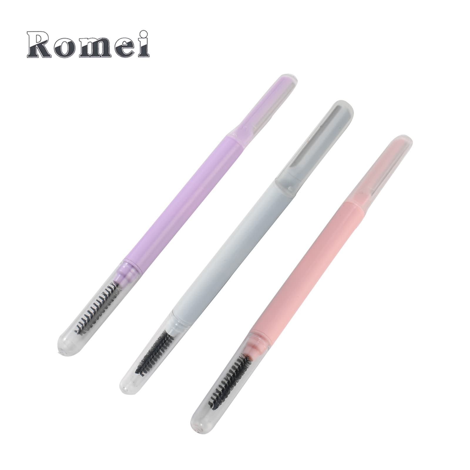 Double-Ended Multifunctional Eyelash Comb Eyebrow Brush with Protective Cover Straight Handle Eyebrow Razor Colorful Beginner Eyebrow Shaver