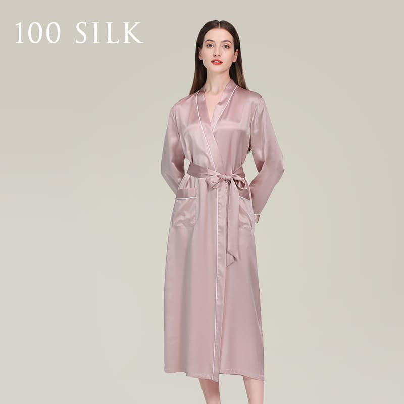 19 Momme Silk Robe for Women 100% Mulberry Silk Luxury Pajamas Summer Long Loungewear Women's Thin Morning Robe