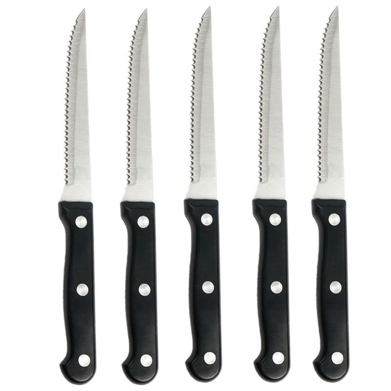 Stock Pointed Stainless Steel 4.5-inch Steak Knife Plastic Handle Serrated for Hotel and Home Use