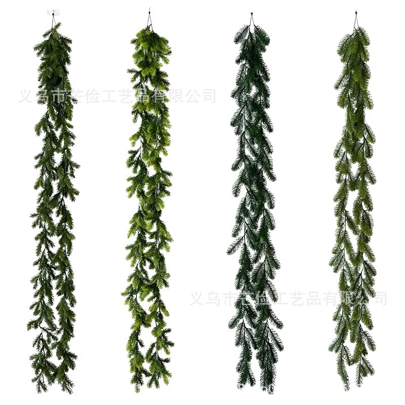 Cross-border simulated Christmas vine artificial green plant home Christmas mall decoration ornament wholesale PE pine needle vine