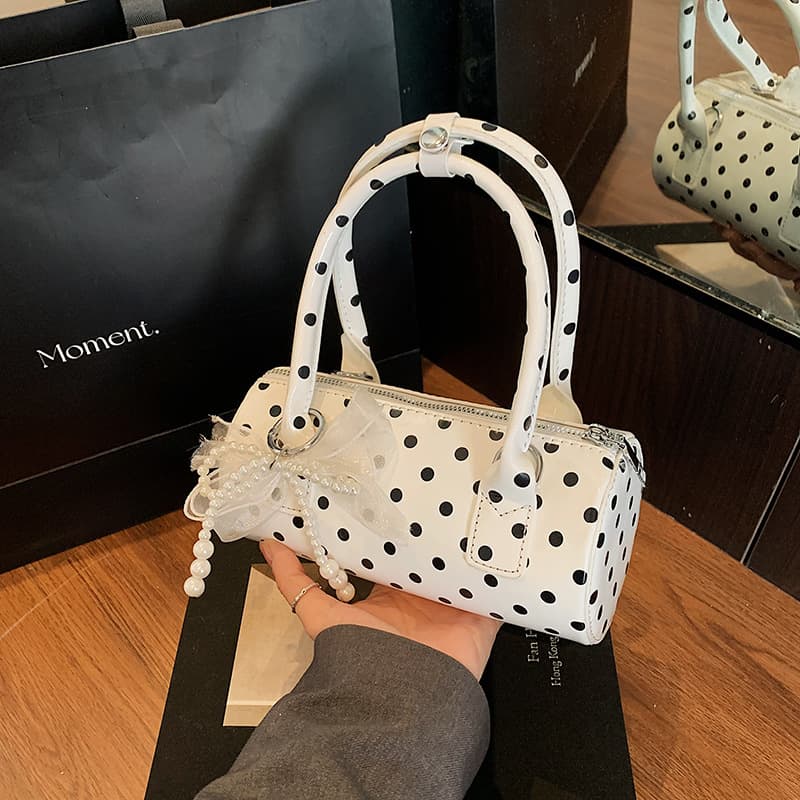 Fashionable Polka Dot Bag for Women 2025 New Casual Mini Versatile Crossbody Bag Korean Style Round Cylinder Handbag