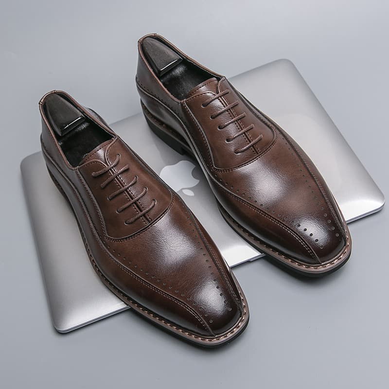 Cross-Border Large Size Men's Lace-Up Pointed Toe Leather Shoes Fashion Formal Business Casual Shoes Retro Derby Shoes Workplace Men's Shoes