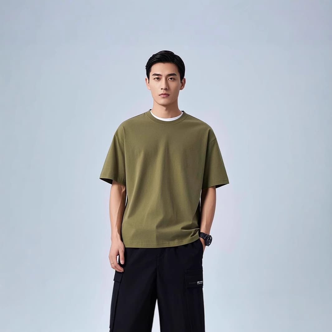 280g Heavyweight Solid Color T-Shirt for Men Summer Sun Protection Loose Base Layer 5A Antibacterial Short Sleeve Tee Unisex Style Hot Sale