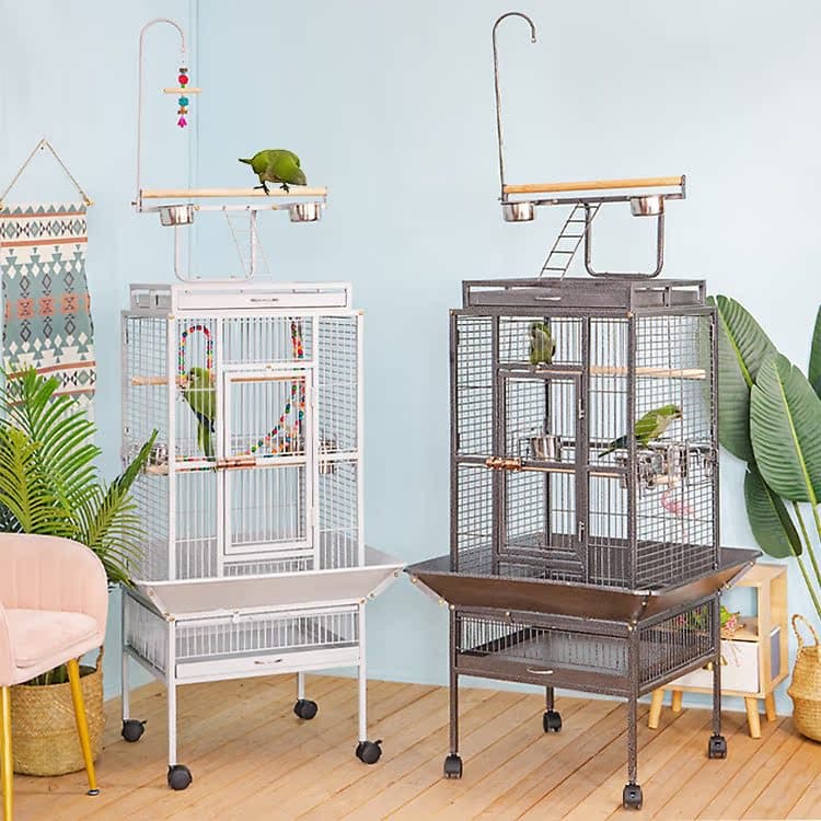 Parrot luxury villa black phoenix and tiger skin metal bird cage large special splash-proof household parrot cage factory direct sale