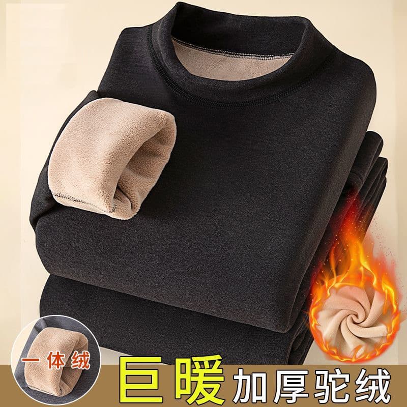 Thickened Lamb Velvet Warm Underwear Set for Men And Women round Neck Fleece Lined Bottoming Shirt Autumn And Winter Wear