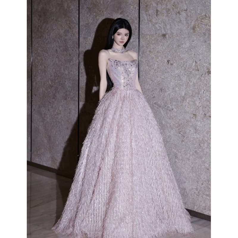 Strapless Evening Gown Women 2025 New High-End Bride Wedding Dress Toast Dress Adult Ceremony Princess Dress
