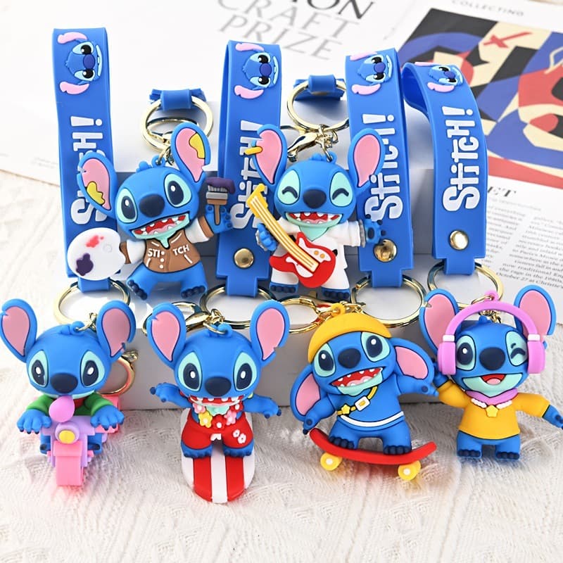Street Style Stitch Keychain Pendant Cartoon Soft Rubber Figure Doll Small Gift Couple Car Keychain Wholesale
