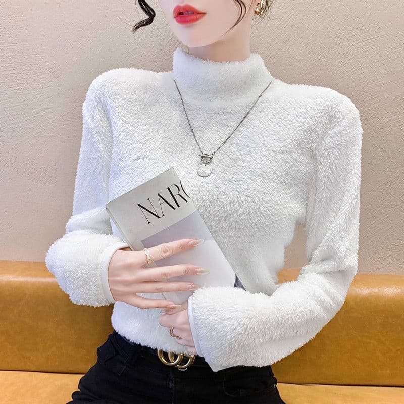 Double-Sided Coral Fleece Top High Neck Long Sleeve Base Layer for Women 2025 Winter Inner Wear Outer Wear Thickened Fleece Warm Clothing
