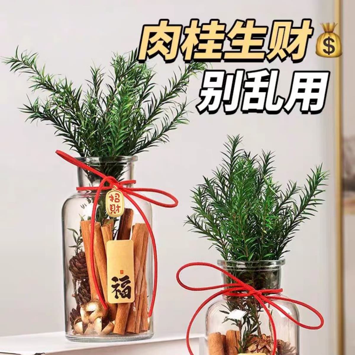 Cinnamon Wealth Attracting Ornament Glass Bottle Money Vase Xiaohongshu Style, Office Desk Living Room Entrance Bedroom Housewarming