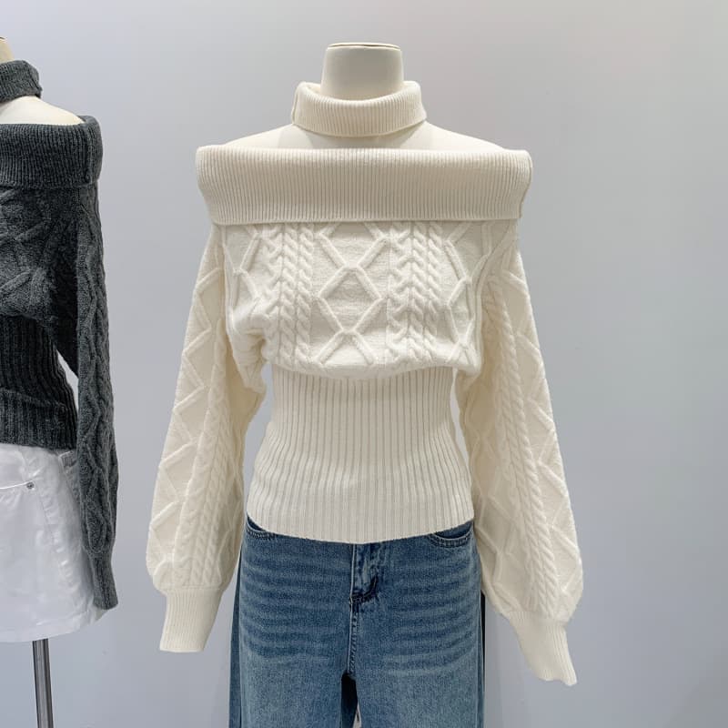 American-European Style Cable Knit Off-Shoulder Sweater for Women, Fall 2025 New Korean Vibe Lazy Chic Top