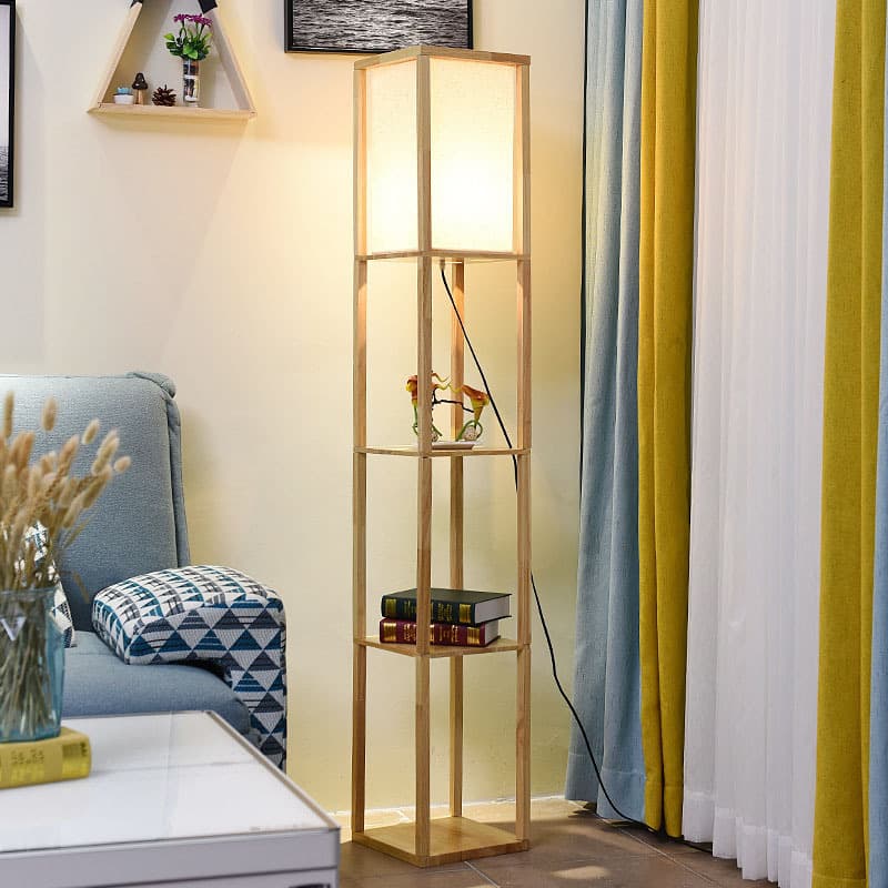 Wabi-sabi wind log shelf floor lamp living room bedroom study solid wood floor lamp bed and breakfast hotel room lamps