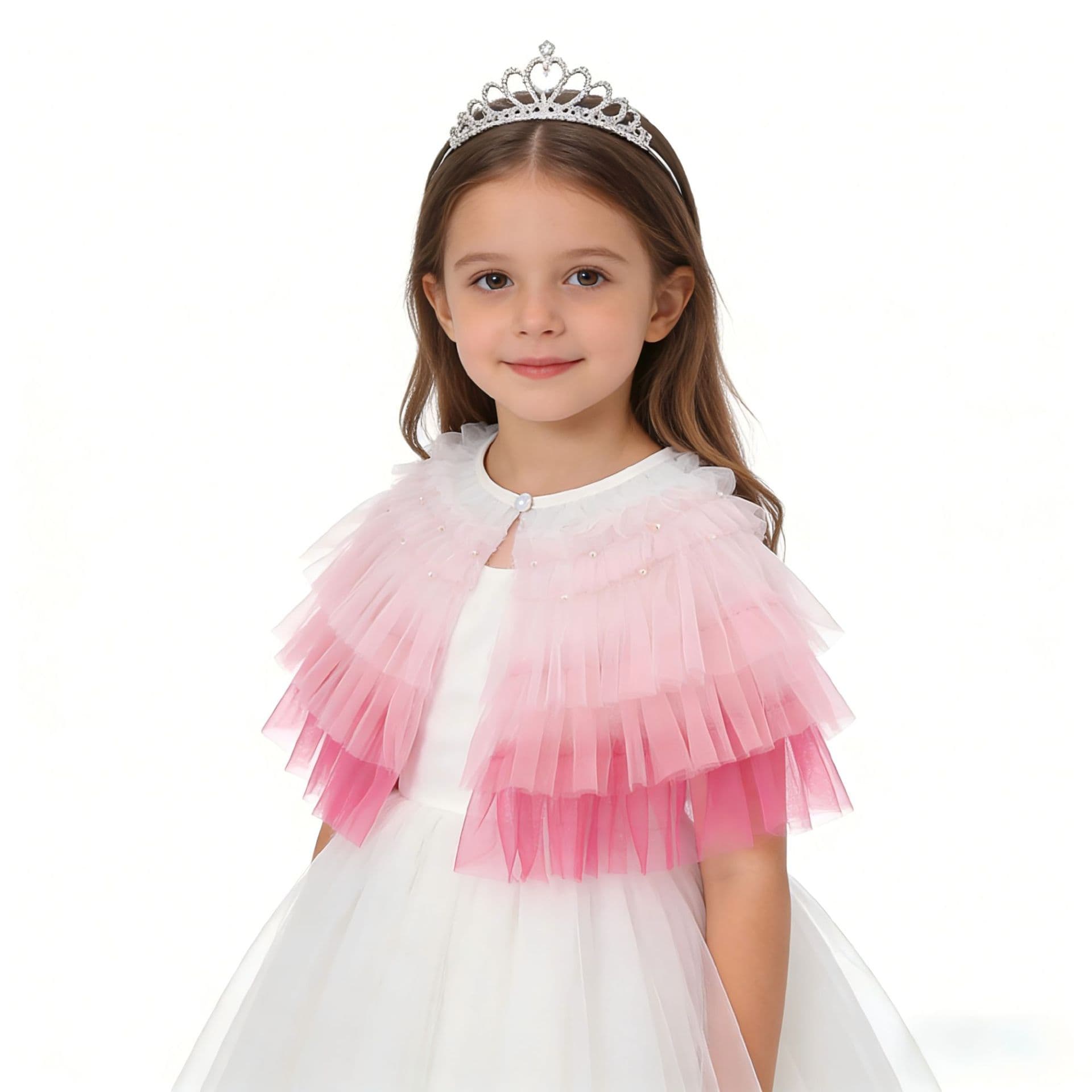 Pink Capelet Jacket for Girls, Kids' Children's Day Performance Costume Outerwear, Mesh Cape, Summer Lightweight Style