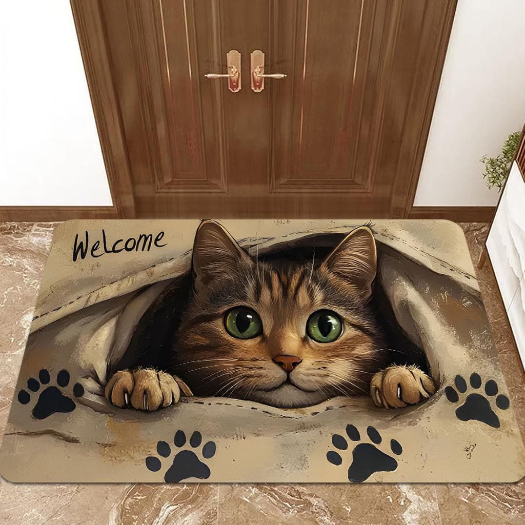 In Stock Cartoon Cat Doormat for Entryway, Crystal Velvet, Dirt-Resistant and Durable Foot Mat, TEMU Drop Shipping