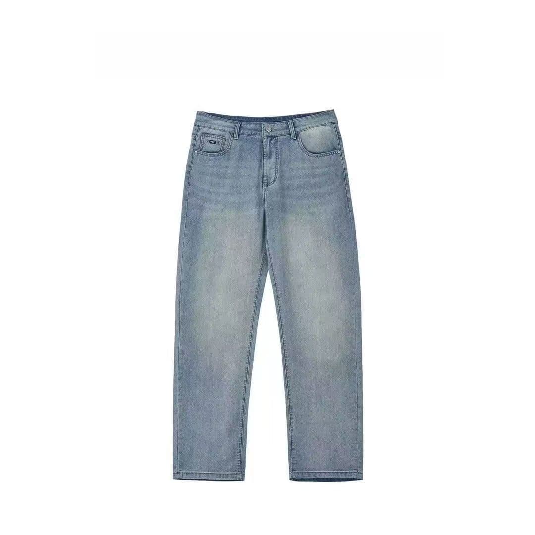 [Jeans] Summer icy light blue washed straight pants Lyocell Tencel wide leg jeans for men