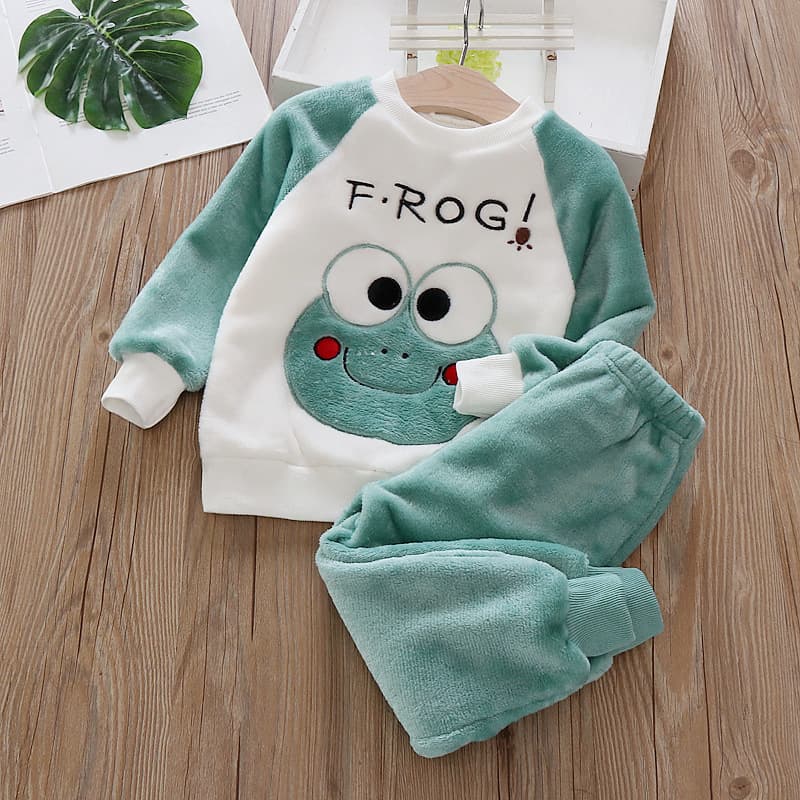Baby Flannel Loungewear, Boys and Girls Winter Set, Kids Cartoon Thickened Two-Piece Pajamas
