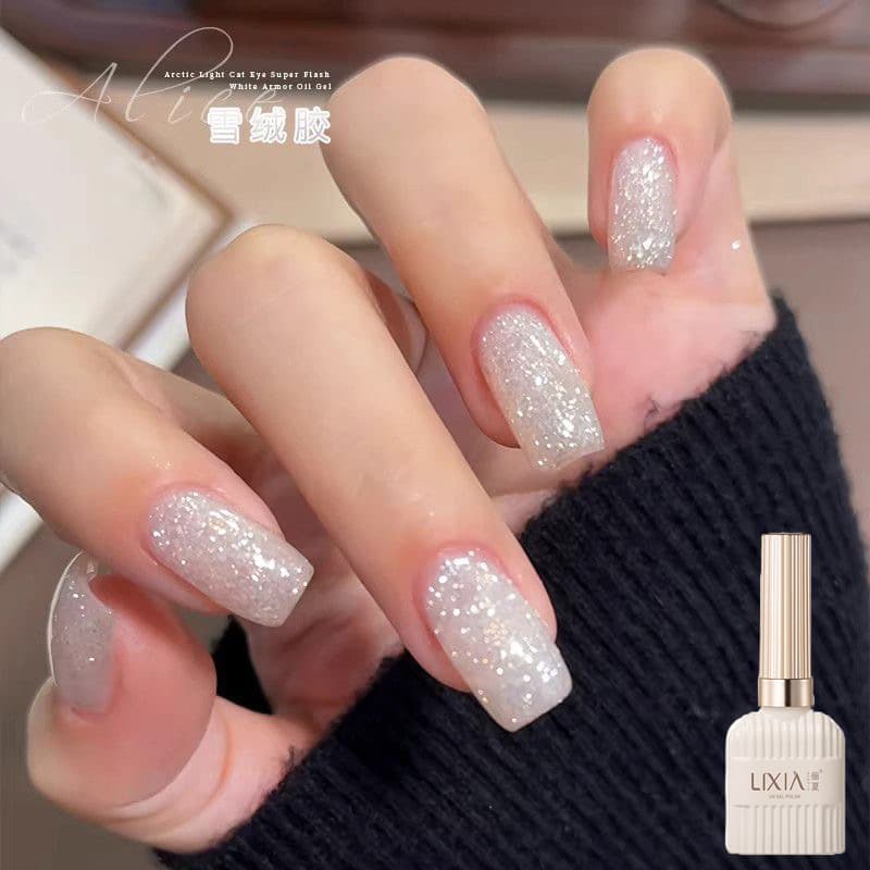 Winter Hot Sale Snow Velvet Gel Fine Glitter Opal Glitter Nail Art Dreamy Material Gel Super Bright White Christmas Nail Polish Gel