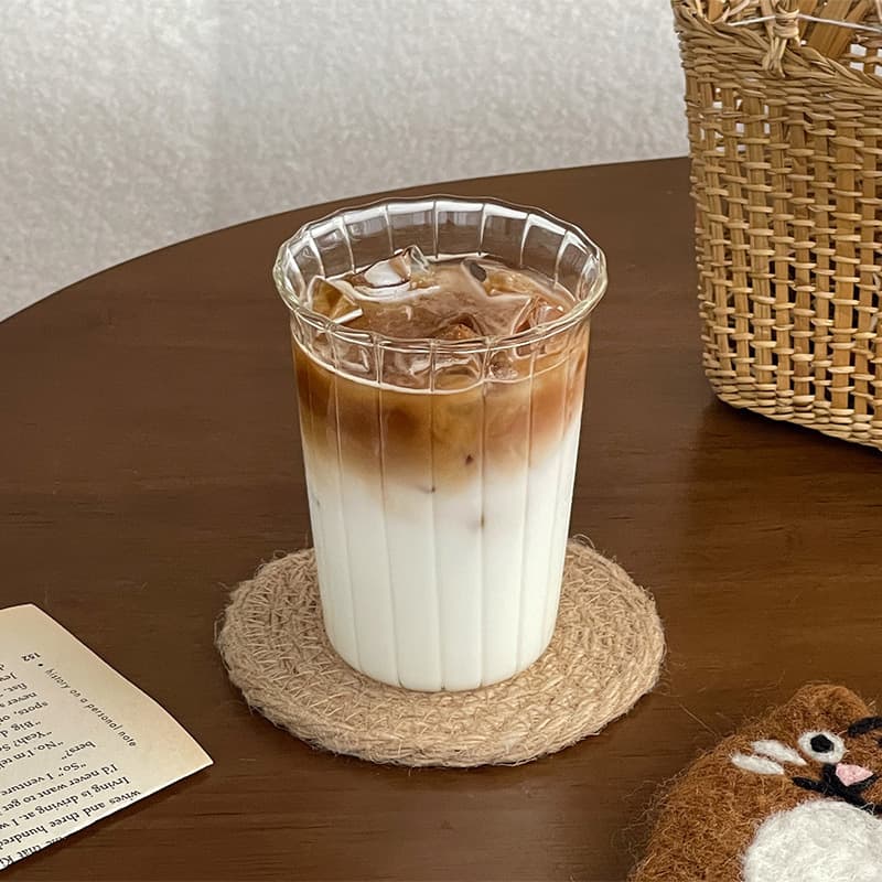 Vertical Striped Glass Coffee Cup Large Capacity Water Cup Transparent Iced American Latte Milk Cup Glass Drinkware