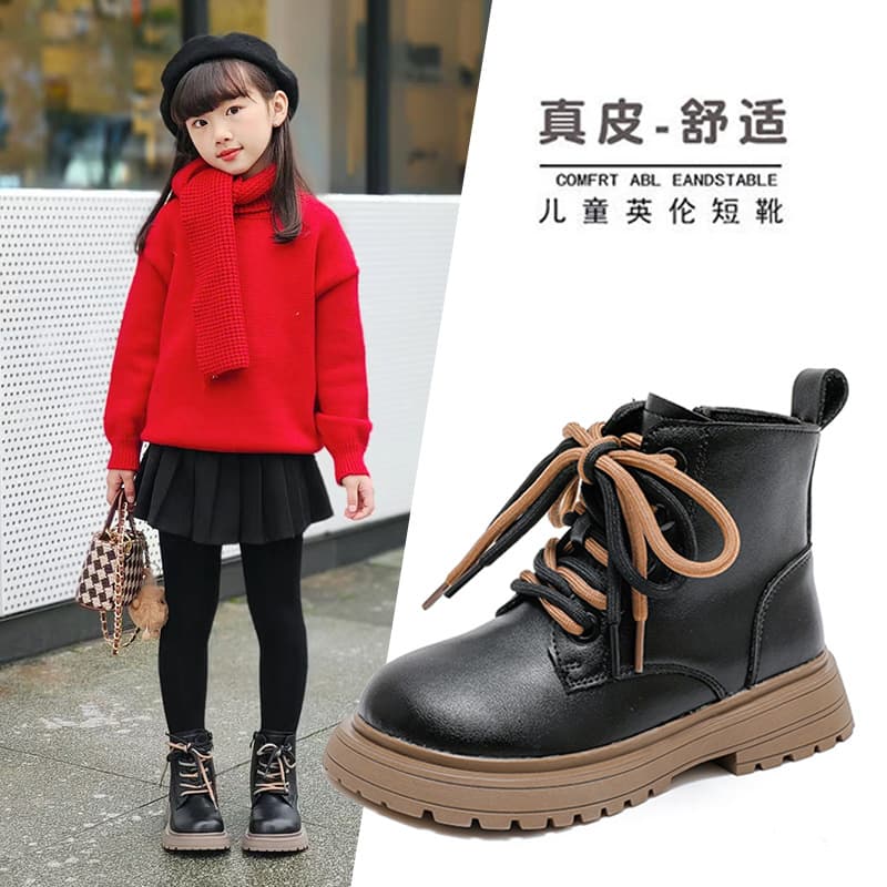 Children's Shoes Girls' Fleece-Lined Martin Boots 2025 Autumn/Winter New Large Children's Snow Boots Girls' Ankle Boots Children's Genuine Leather Boots