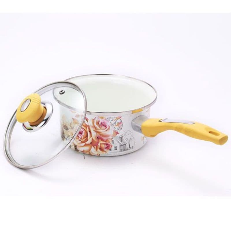 Multi-purpose Thickened Enamel Milk Pot with Lid for Home, Single-Serve Enamel Milk Pot, Single Handle and Double Ear Enamel Soup Pot, New Season Arrival