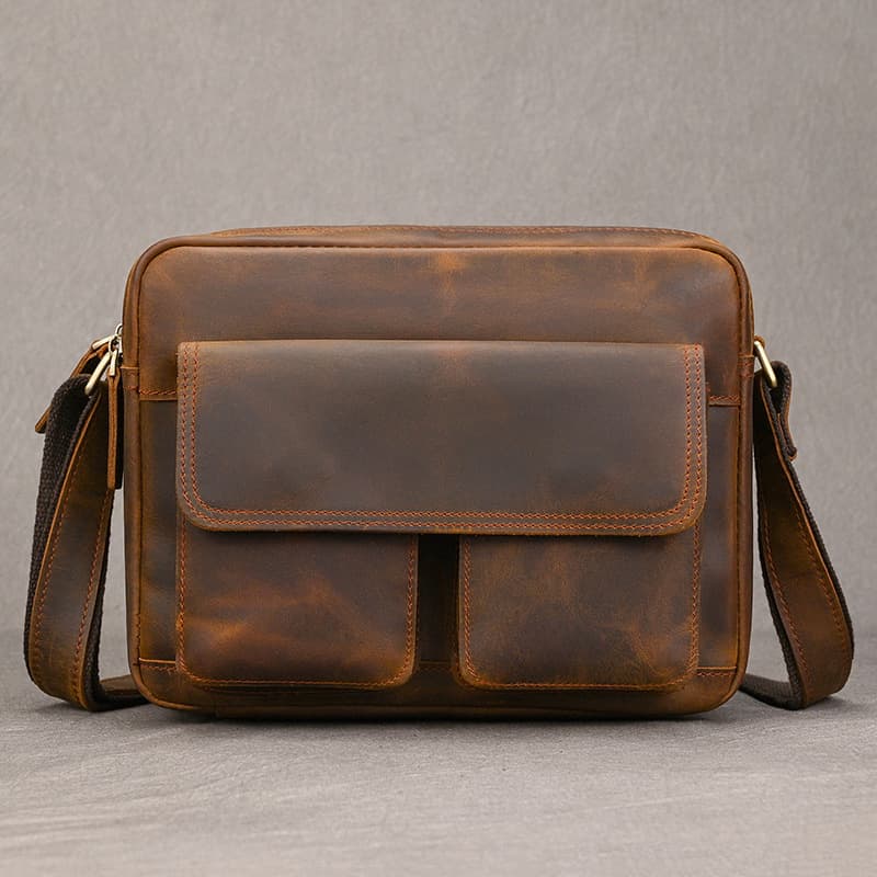 Crazy horse leather shoulder bag men's casual travel crossbody bag genuine leather retro commuter bag foreign trade handbag briefcase