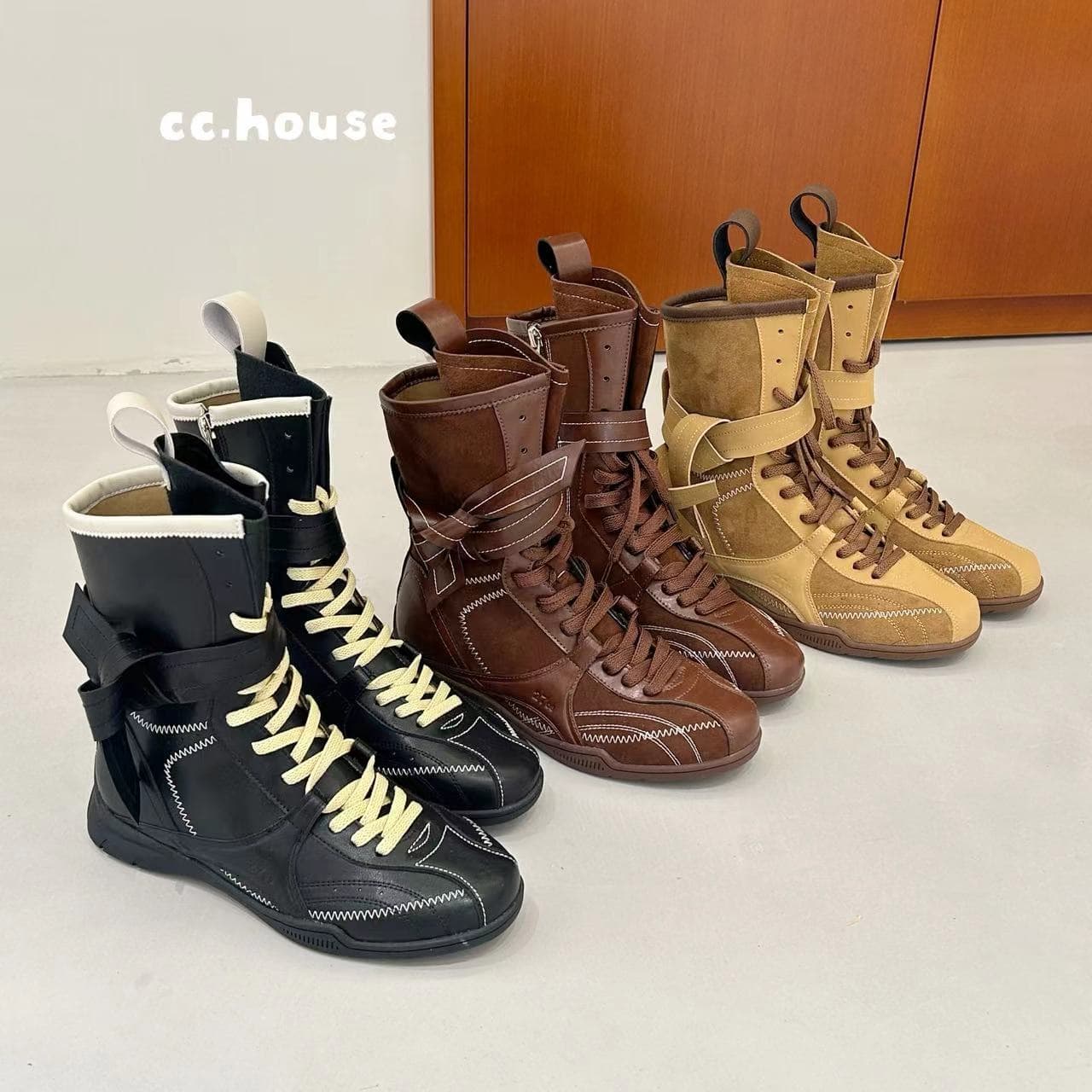 2025 Spring Retro Height-Increasing Martin Boots for Women Brown Boxing Boots Suede Round-Toe Lace-Up Sports Boots Short Boots