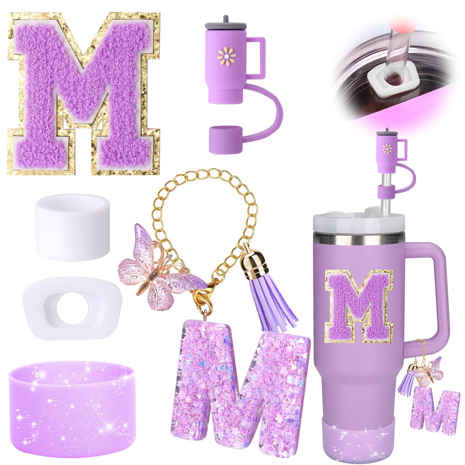 Cross-border Purple Sequin Letter Butterfly Tassel Pendant Cup Chain Sparkling Cup Holder Cute Teacup Straw Cap Dust Plug