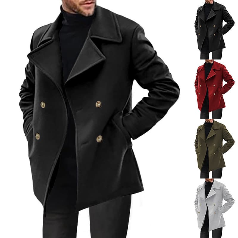 Cross-border independent station men's spring and autumn new coat mid-length foreign trade double-breasted casual large size coat windbreaker