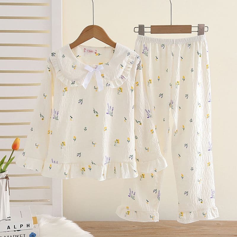 Girls' 2025 Spring New Style Kids' Pajamas Thin Long-Sleeve Cloud Cotton Two-Piece Homewear Set