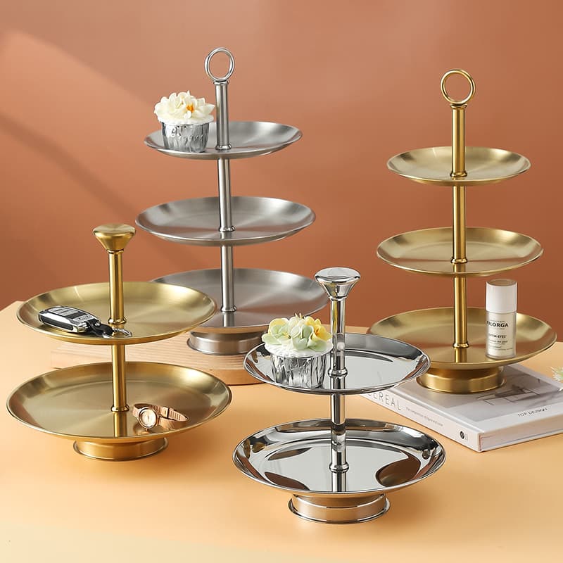 Stainless Steel Multi-layer Fruit Bowl Entryway Key Tray Household Candy Snack Plate Afternoon Tea Fruit Dessert Plate