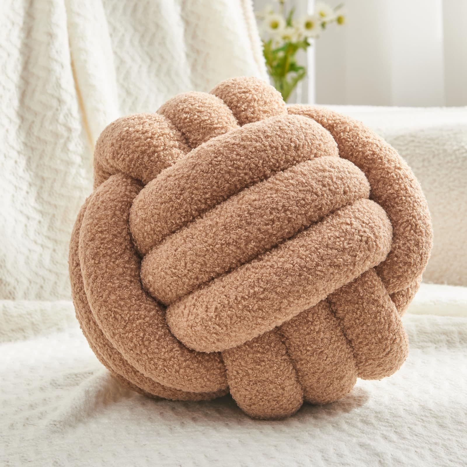 Sofa Pillow Arm Pillow Round Ball Shaped Cushion Ins Style Three Strand Braided Knot Ball Throw Pillow Teddy Lamb Wool Velvet Backrest Pillow