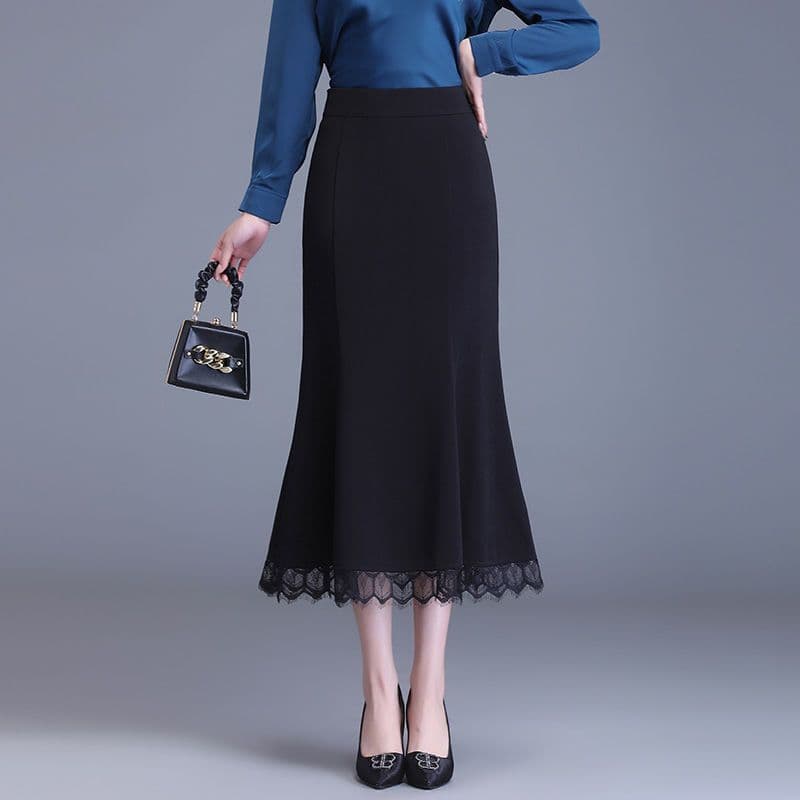 Women's Spring/Autumn New Elegant High-Waist Mermaid Pencil Skirt, Slimming Mid-Length One-Step Long Skirt