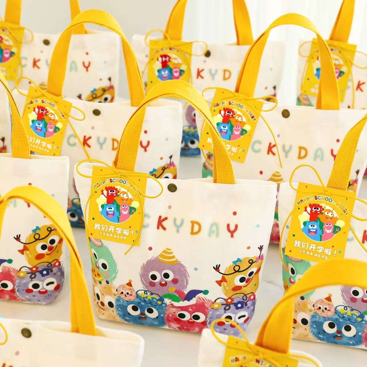 Kids Birthday Favor Canvas Bag Cartoon Elf Fur Ball Monster Canvas Bag Funny Pattern Handbag