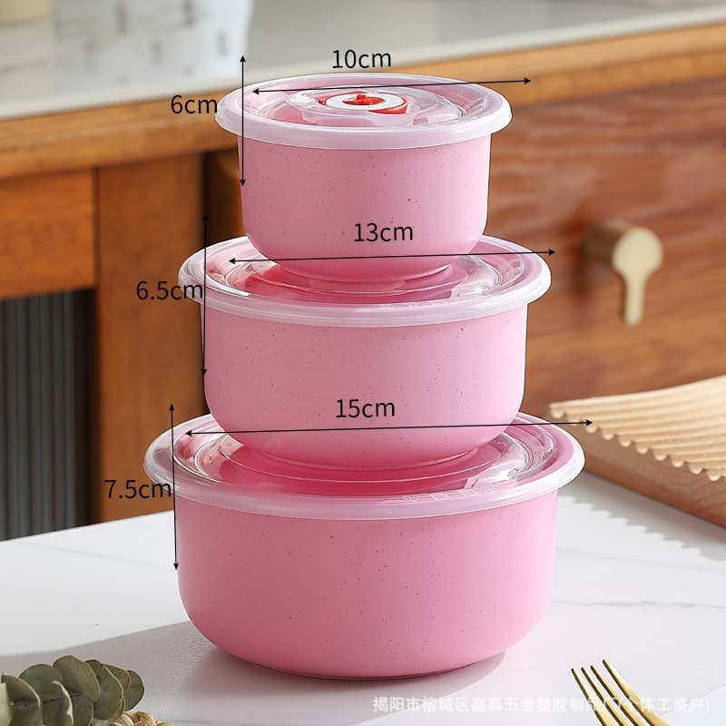 Wheat Straw Fresh-Keeping Bowl 3-Piece Set, Household Fridge Storage Containers with Sealed Lids, Outdoor Bento Boxes, Plastic Bowls