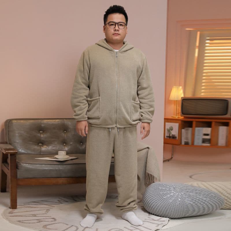Plus Size Winter Kids Warm Homewear, Flannel Pajamas for Boys and Adults, Coral Fleece Set, Wearable Outdoors