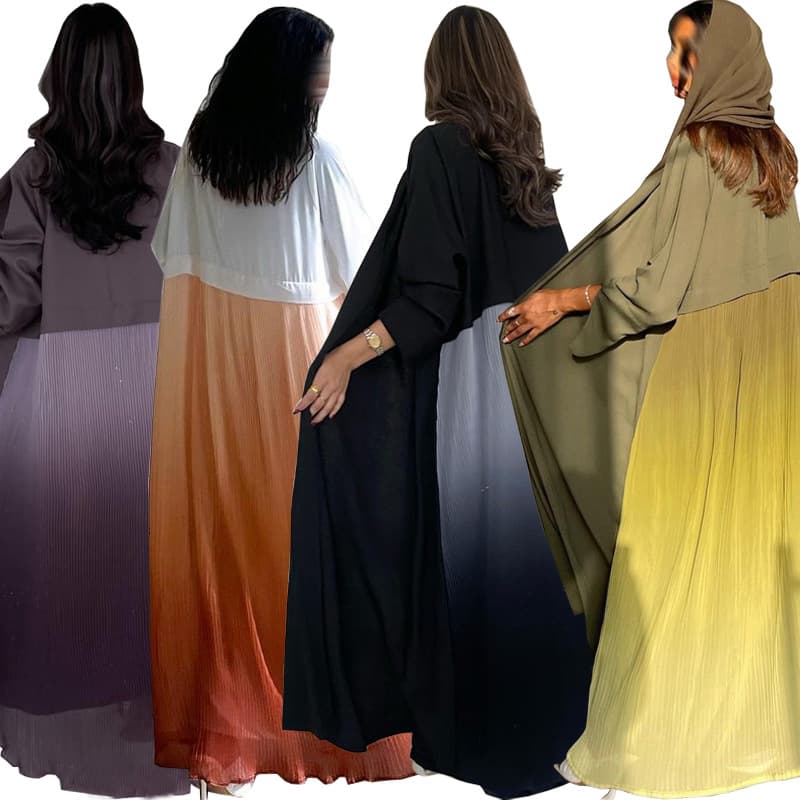 MQ089 2025 Summer Factory Direct New Modest Long Dress Cardigan Chiffon Pleated Patchwork Dress