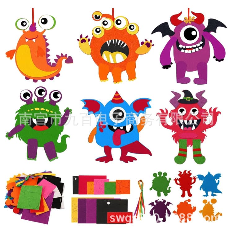 Cross-border Halloween children's handmade felt patch decorations, monster stickers, Halloween ornaments, holiday supplies