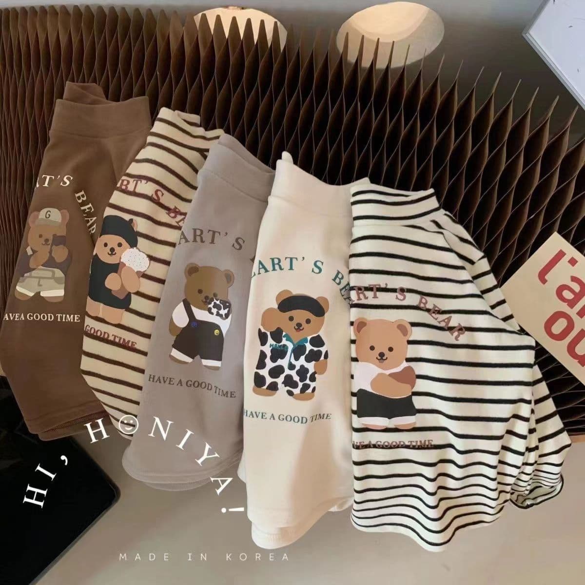 Children's High Neck Thermal Top 2025 Autumn/Winter New Arrival Boys and Girls Baby Bear Print Long Sleeve Base Layer Shirt