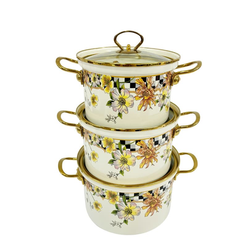 Export Enameled Cast Iron Soup Pot with Dual Handles and Gold Handle, Thickened Straight Soup Pot, Compatible with Induction Cookers