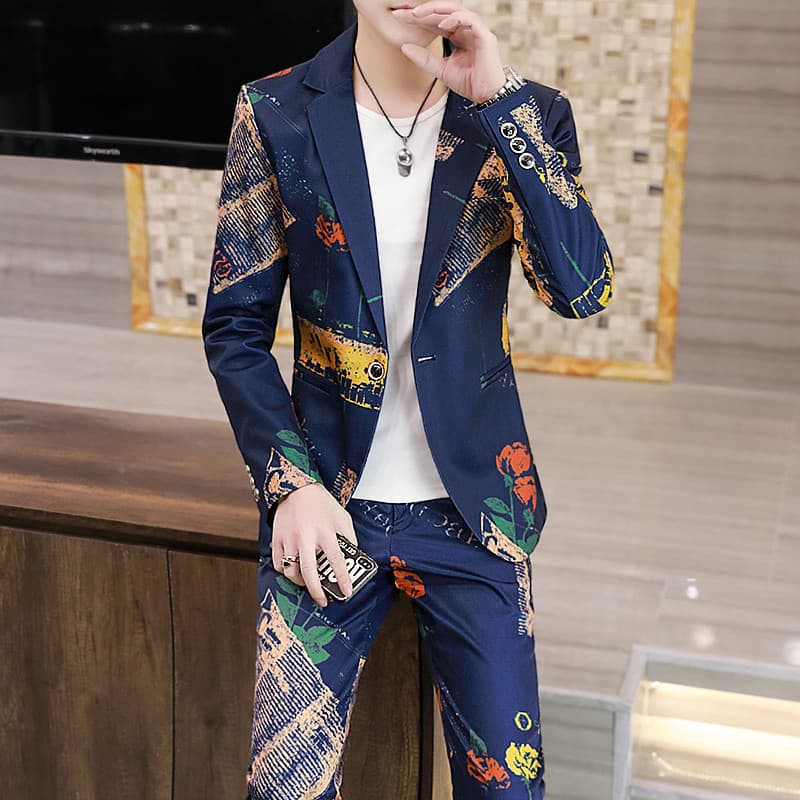 2025 Autumn New Men's Korean Slim Fit Trendy Hairstylist Social Youth Suit Set 0731