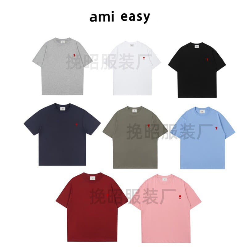 Ami&Easy Small Heart Embroidered Short-Sleeved T-Shirt for Men in Summer, Loose, Casual and Versatile T-Shirt, Ami Style Heart T-Shirt